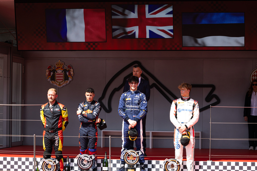 Zak O'Sullivan on the top step of the podium in F2 at Monaco, 2024
